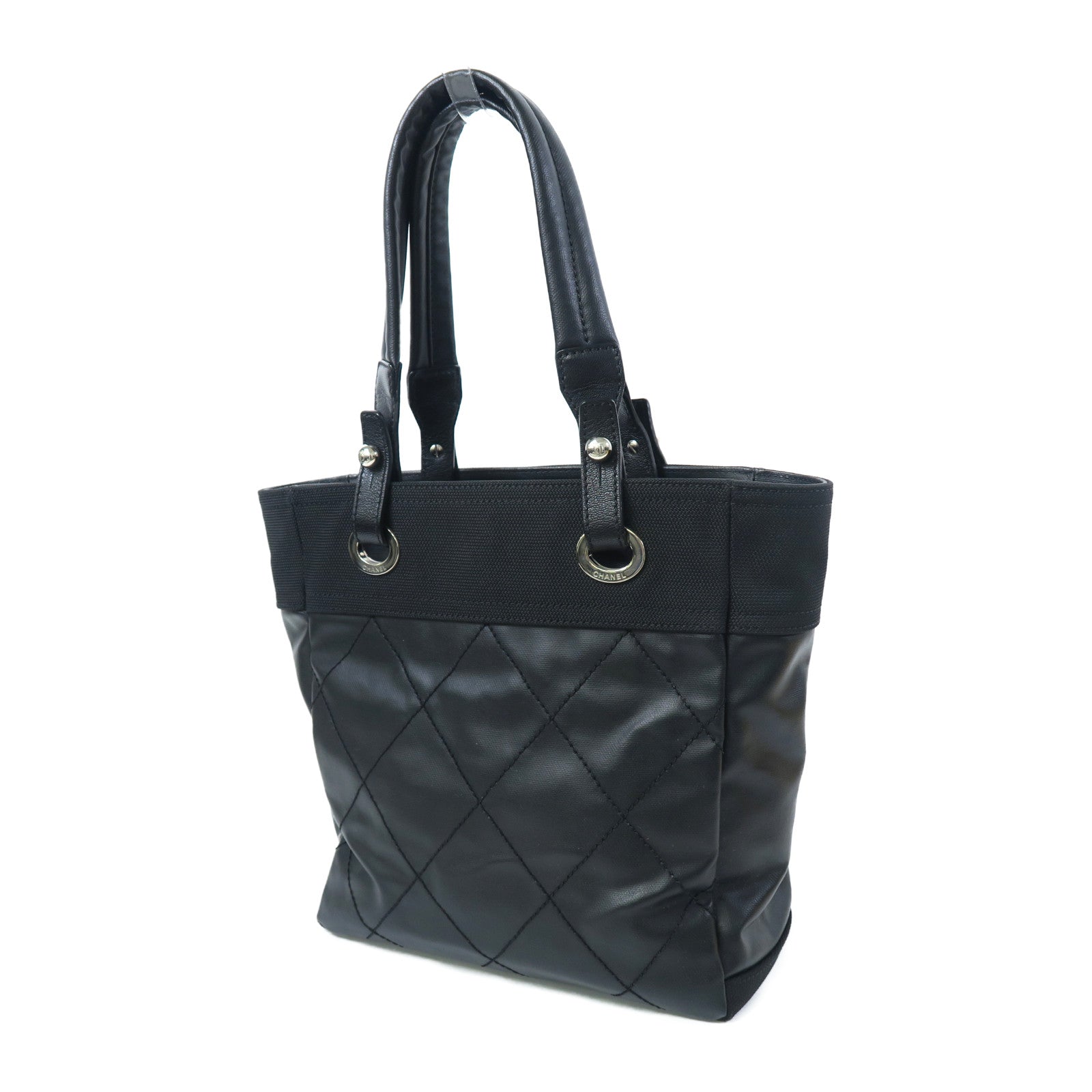 CHANEL 帆布Tote Bag銀扣手挽袋黑色