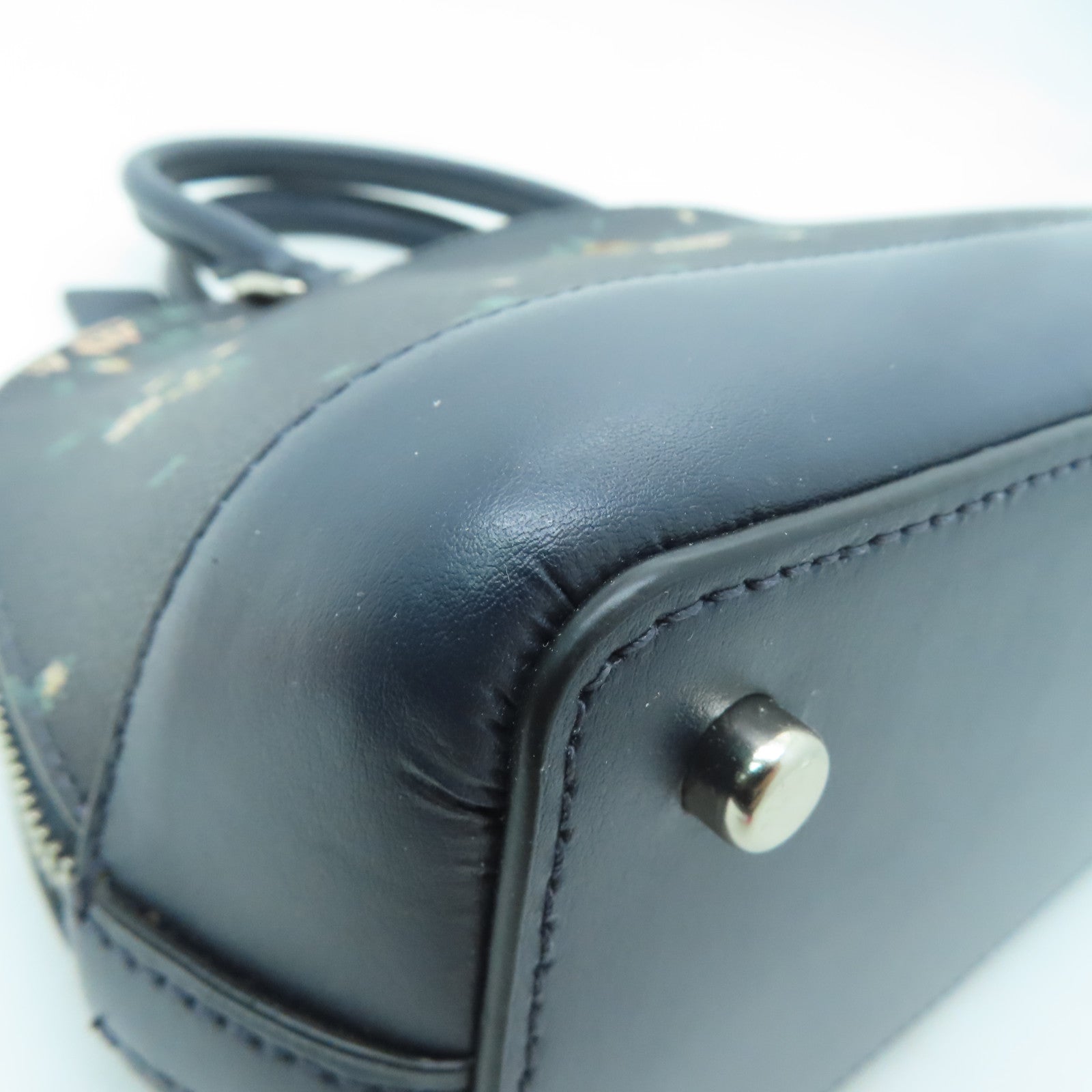 COACH 涂层帆布/牛皮皮革Shoulder Bag银扣手挽肩背两用袋深蓝色