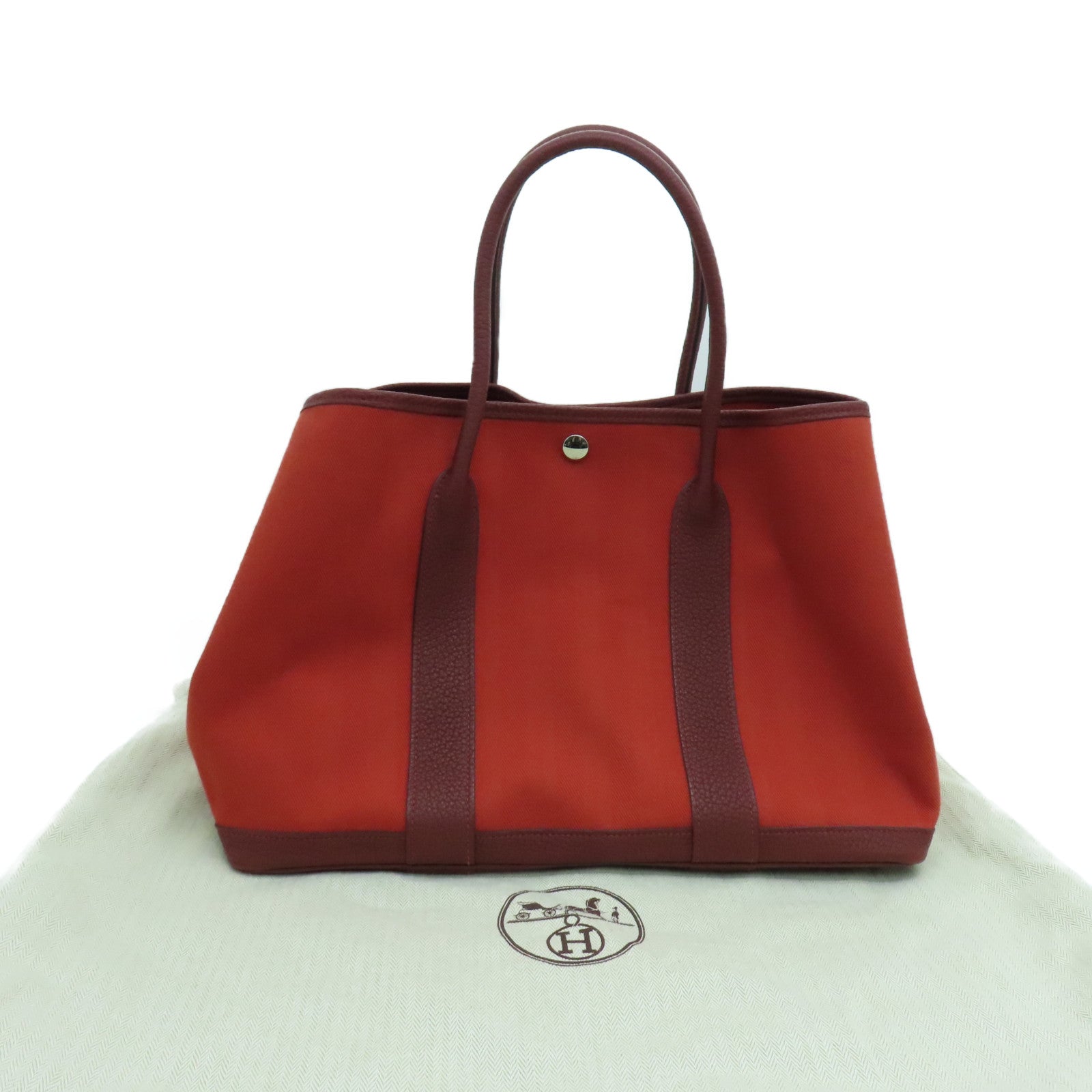 HERMES 帆布GardenPartyTPM銀扣手挽袋Rouge Tomate番茄紅