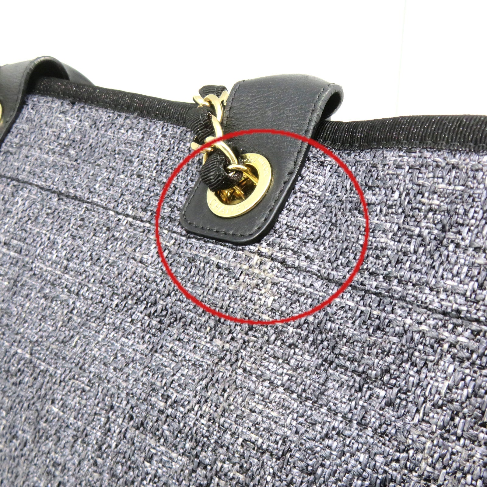 CHANEL Canvas 2Way Shoulder Bag Gold Buckle Chain Belt Handle Shoulder Bag Dark Blue