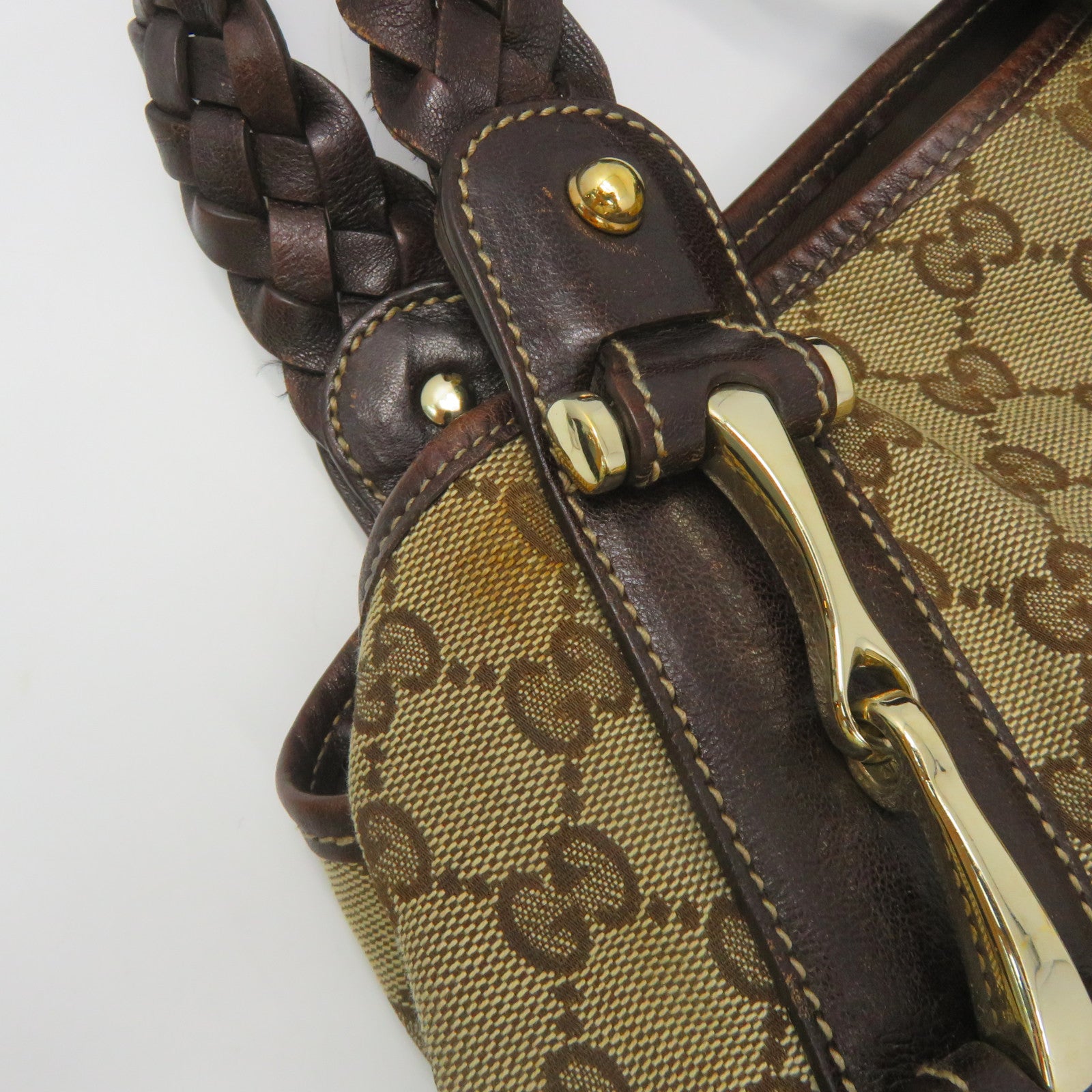 GUCCI 帆布Shoulder Bag金扣肩背袋啡色