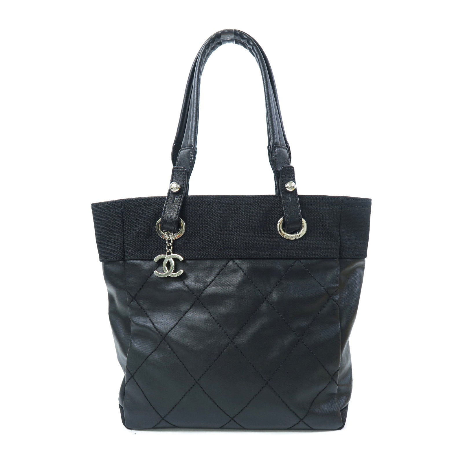 CHANEL 帆布Tote Bag銀扣手挽袋黑色
