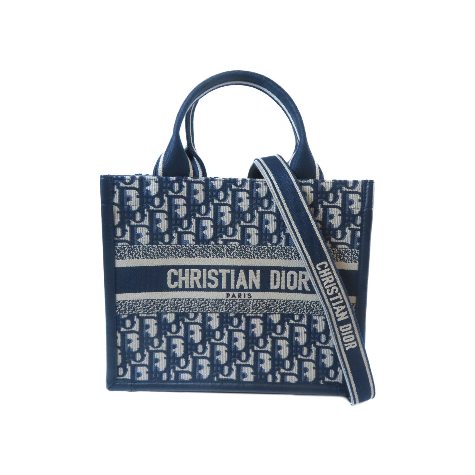 Dior 帆布Small Dior Book Tote金扣手挽肩背兩用袋藍色