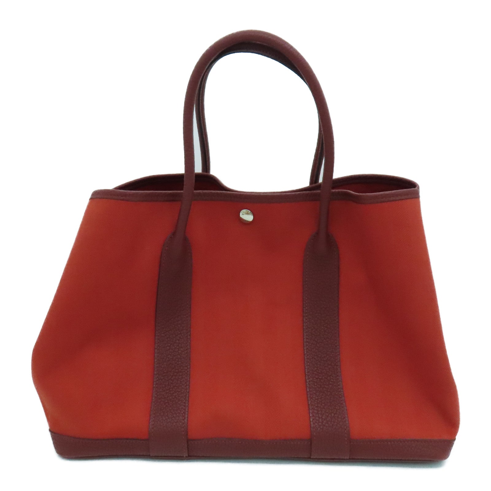 HERMES 帆布GardenPartyTPM銀扣手挽袋Rouge Tomate番茄紅