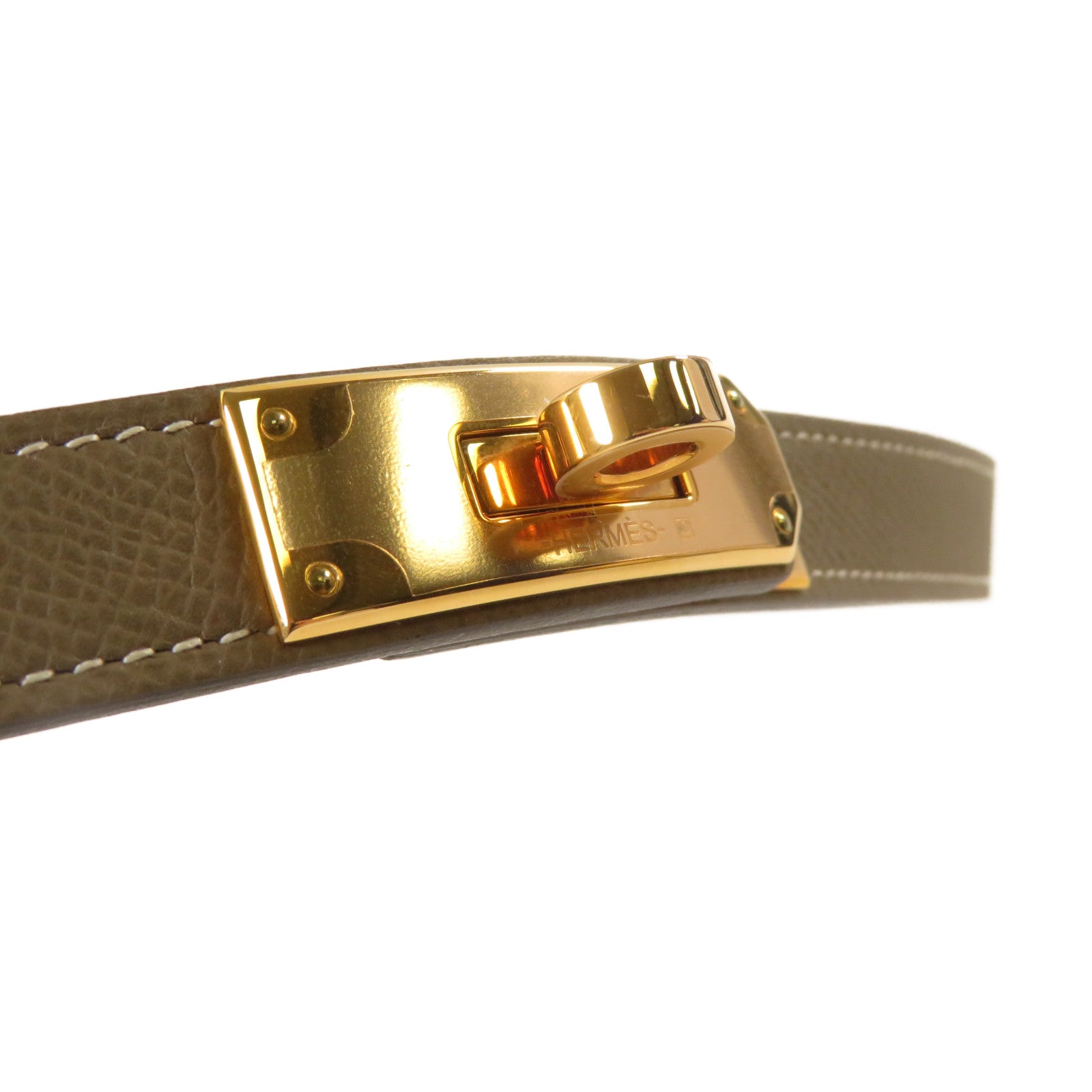 HERMES Epsom皮革Kelly Belt金扣皮帶Etoupe大象灰色