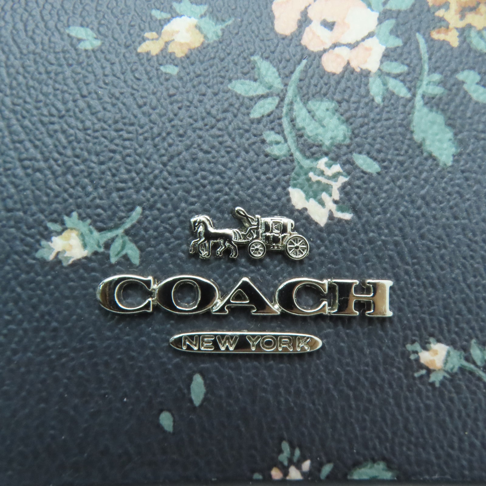 COACH 涂层帆布/牛皮皮革Shoulder Bag银扣手挽肩背两用袋深蓝色