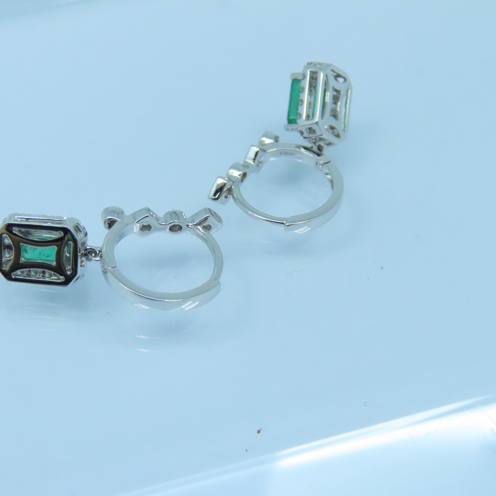 JEWELRY 18K白金Emerald Earrings 1.24ct綠寶石/0.40ct鑽石耳環綠色