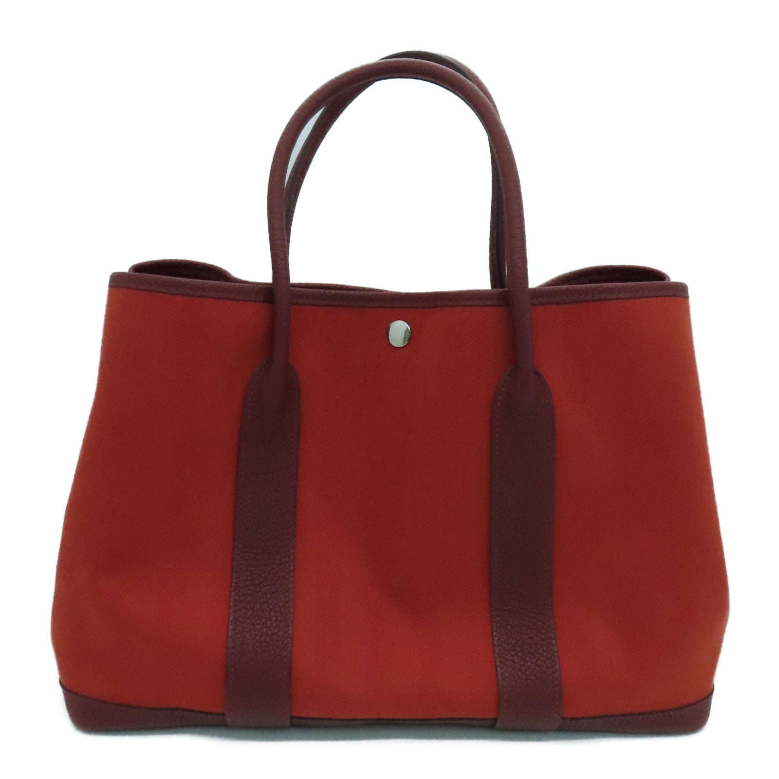 HERMES 帆布GardenPartyTPM銀扣手挽袋Rouge Tomate番茄紅