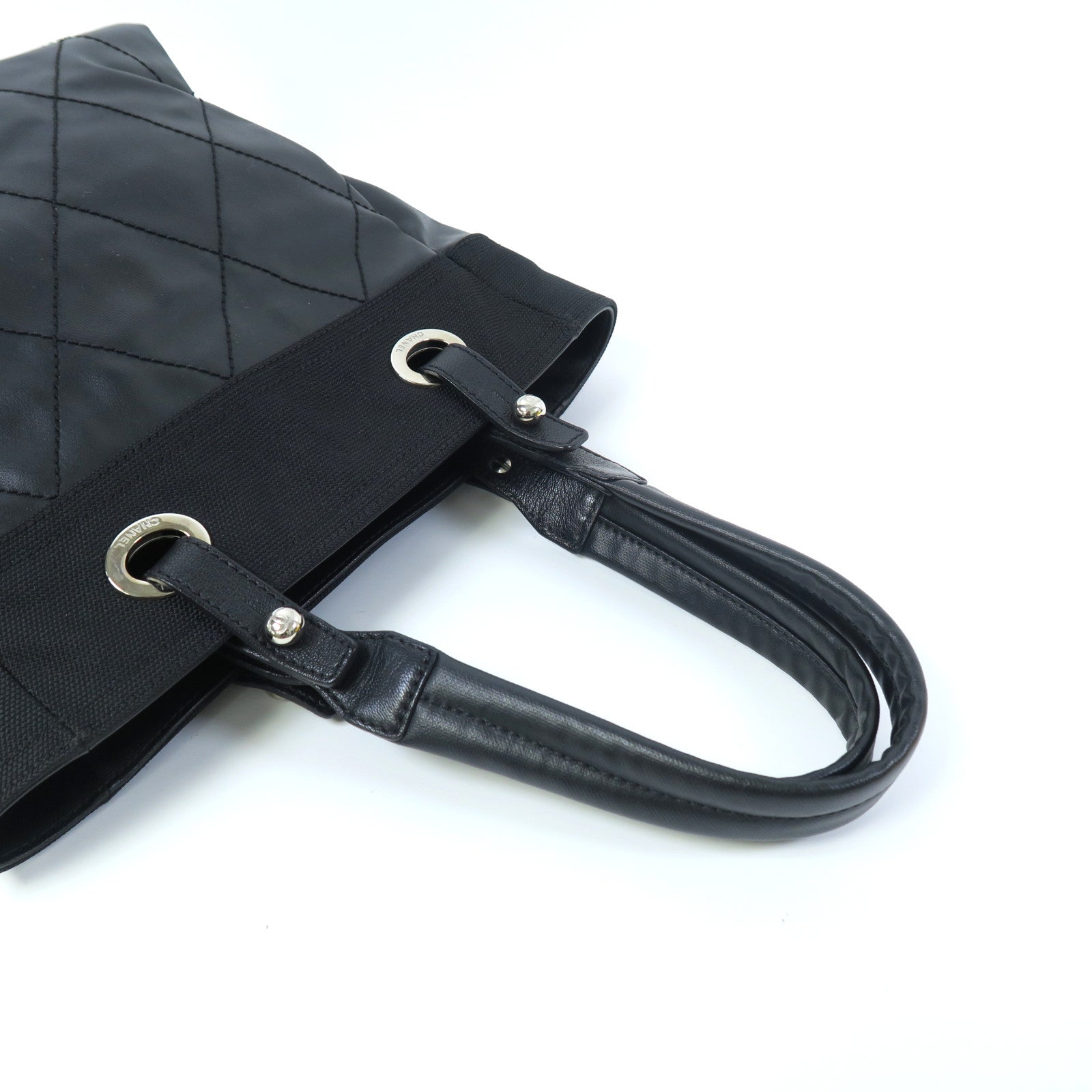 CHANEL 帆布Tote Bag銀扣手挽袋黑色