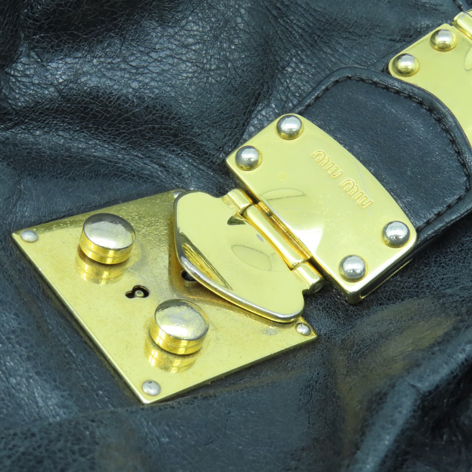 Miu Miu 牛皮皮革2way Shoulder Bag金扣手挽肩背兩用袋黑色