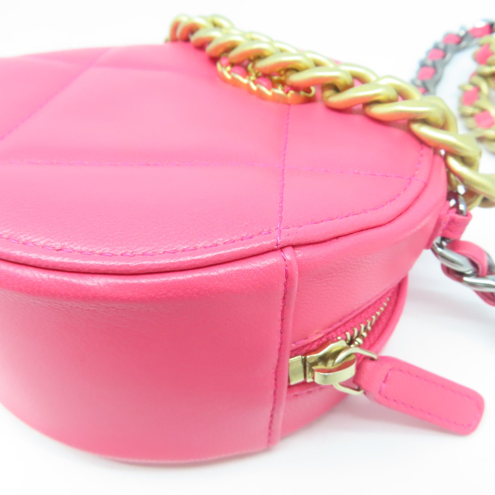 CHANEL 菱格羊皮皮革Shoulder Bag金扣手挽肩背兩用袋粉紅色