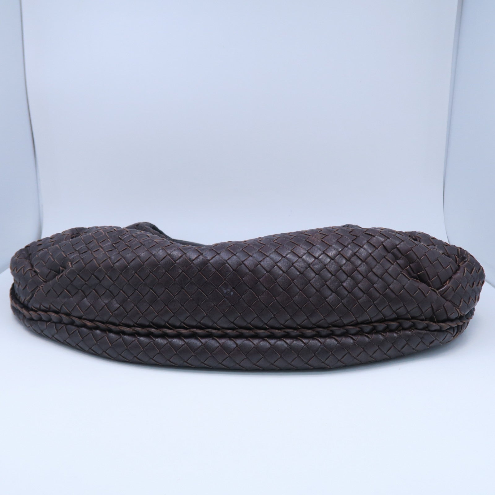 BOTTEGA VENETA 織紋皮革Hobo銀扣肩背袋啡色
