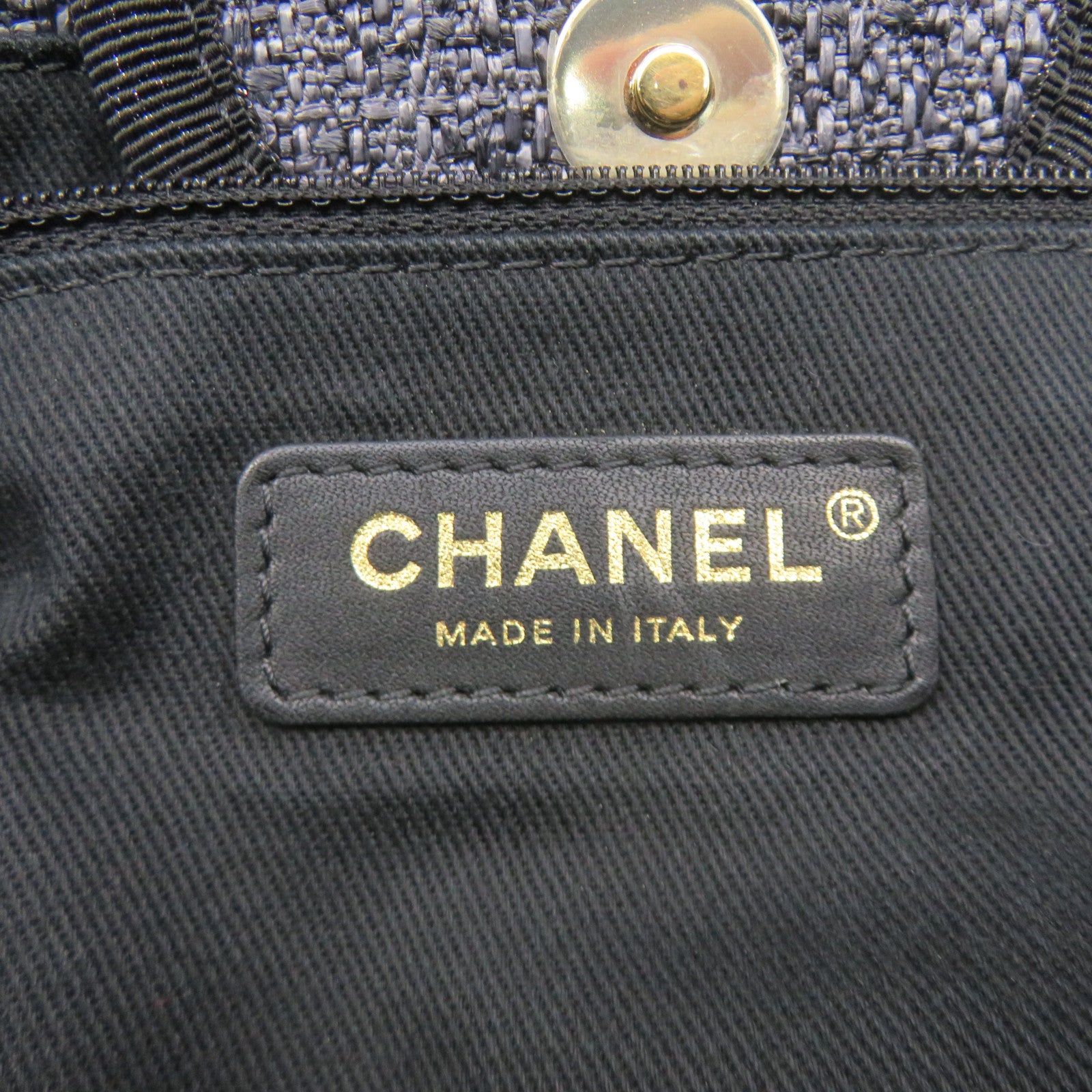 CHANEL Canvas 2Way Shoulder Bag Gold Buckle Chain Belt Handle Shoulder Bag Dark Blue