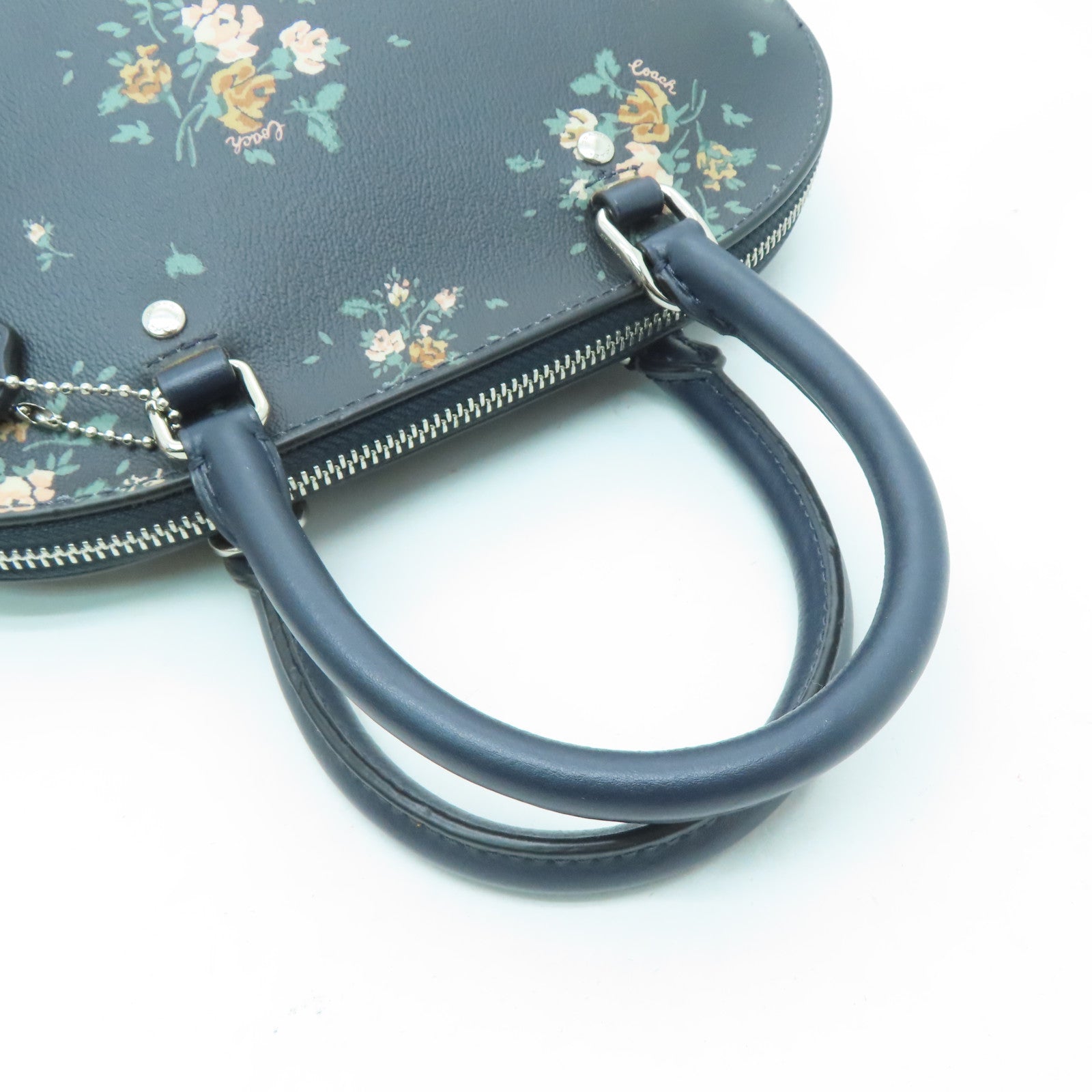 COACH 涂层帆布/牛皮皮革Shoulder Bag银扣手挽肩背两用袋深蓝色