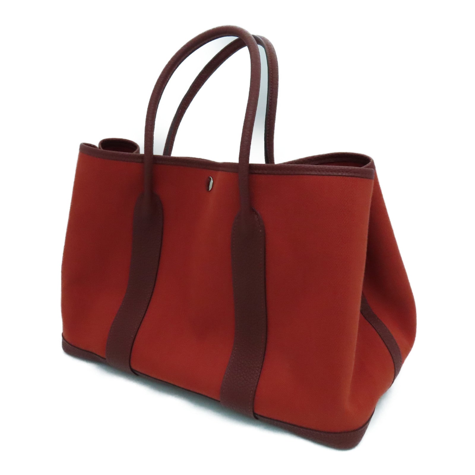 HERMES 帆布GardenPartyTPM銀扣手挽袋Rouge Tomate番茄紅