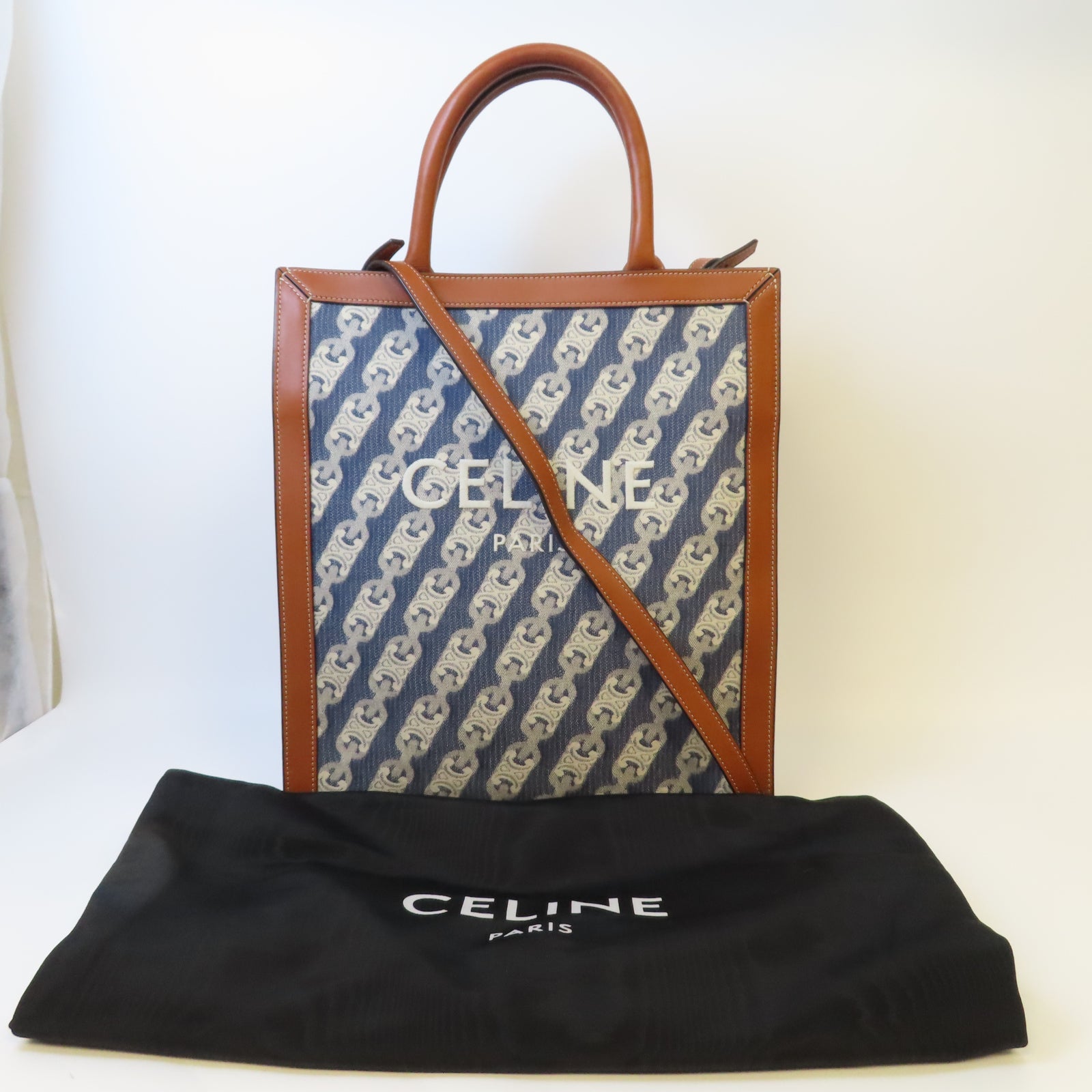 CELINE 帆布2 Way Tote Bag金扣手挽肩背兩用袋藍色/啡色