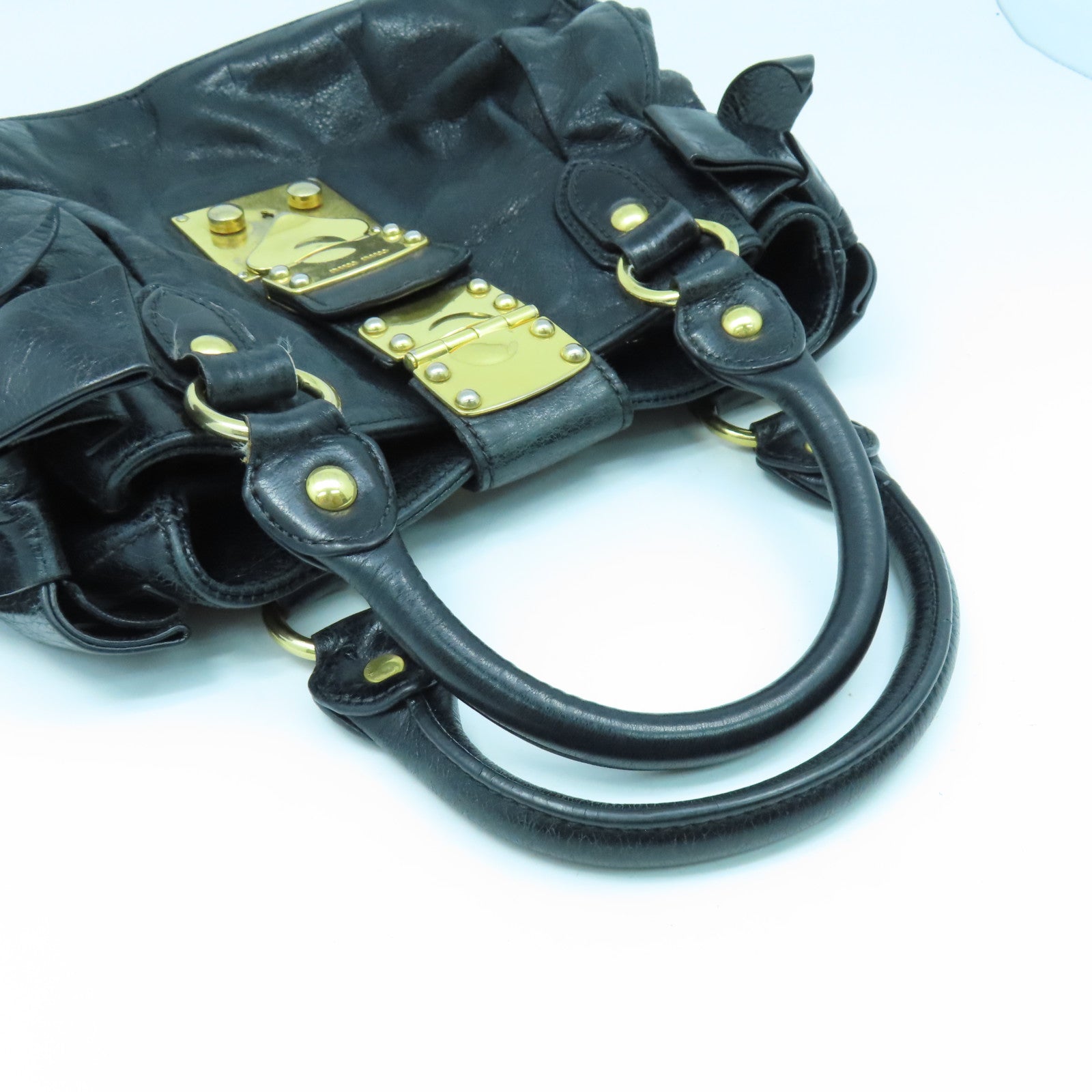 Miu Miu 牛皮皮革2way Shoulder Bag金扣手挽肩背兩用袋黑色