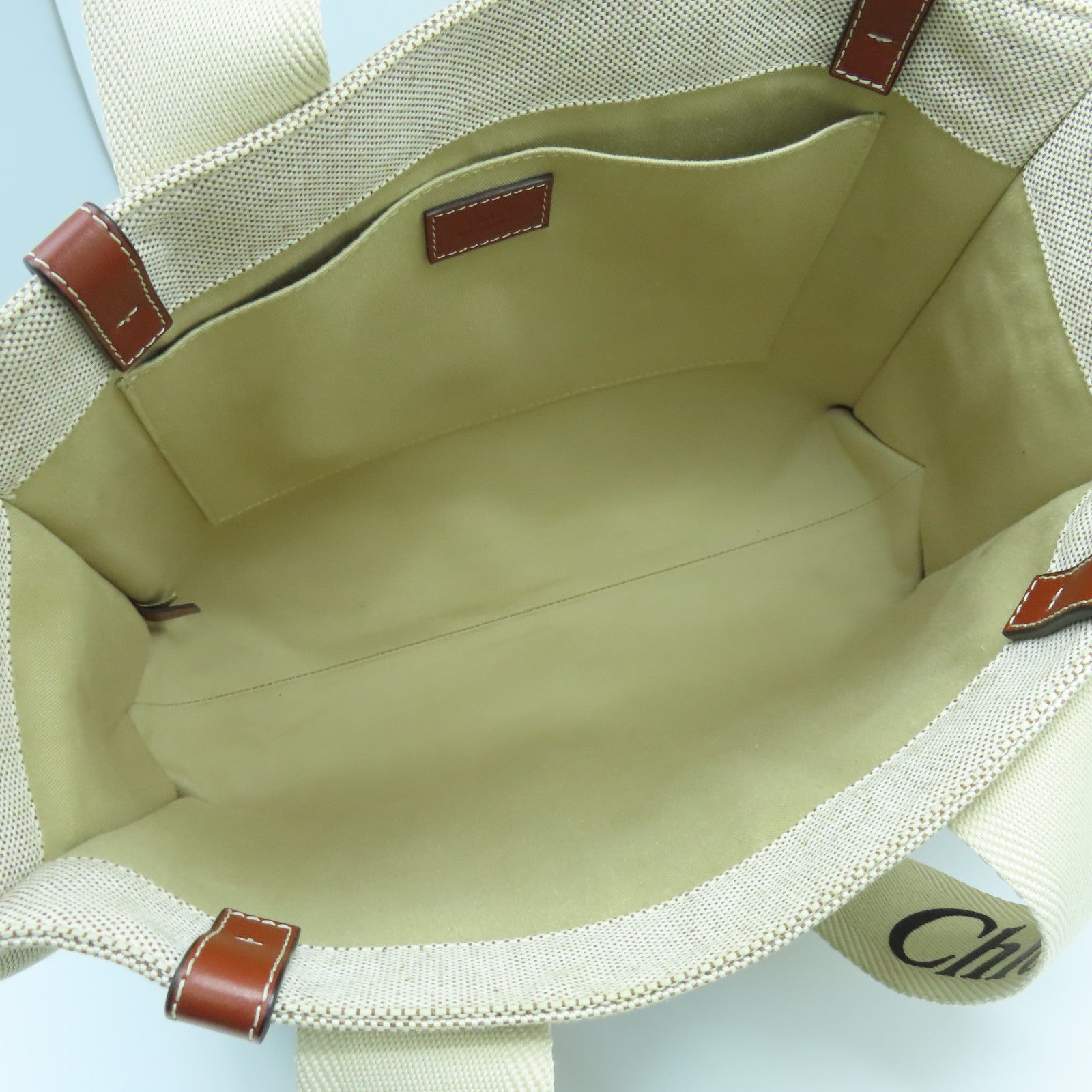 Chloe 帆布Medium Woody Tote Bag手挽袋白色/啡色