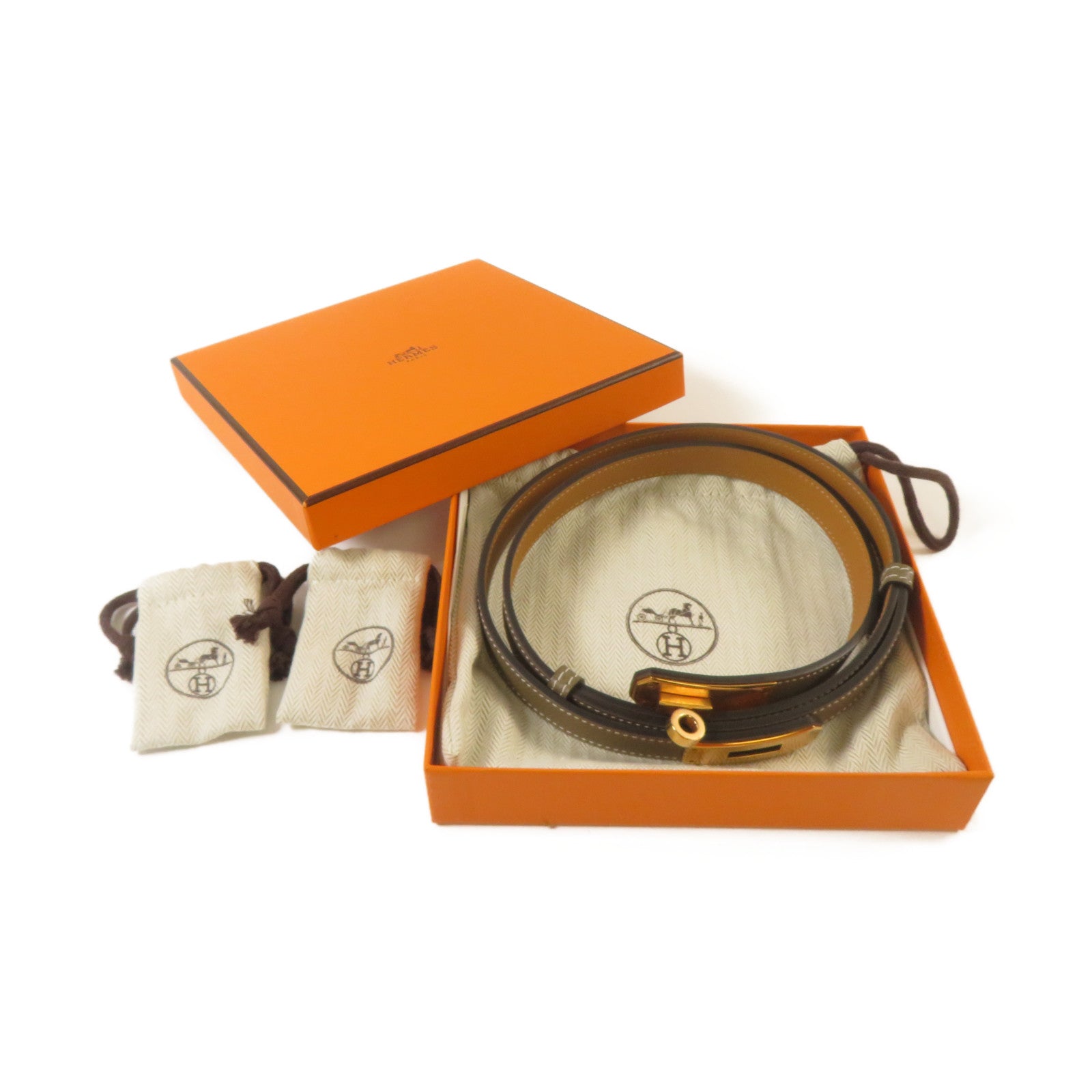 HERMES Epsom皮革Kelly Belt金扣皮帶Etoupe大象灰色