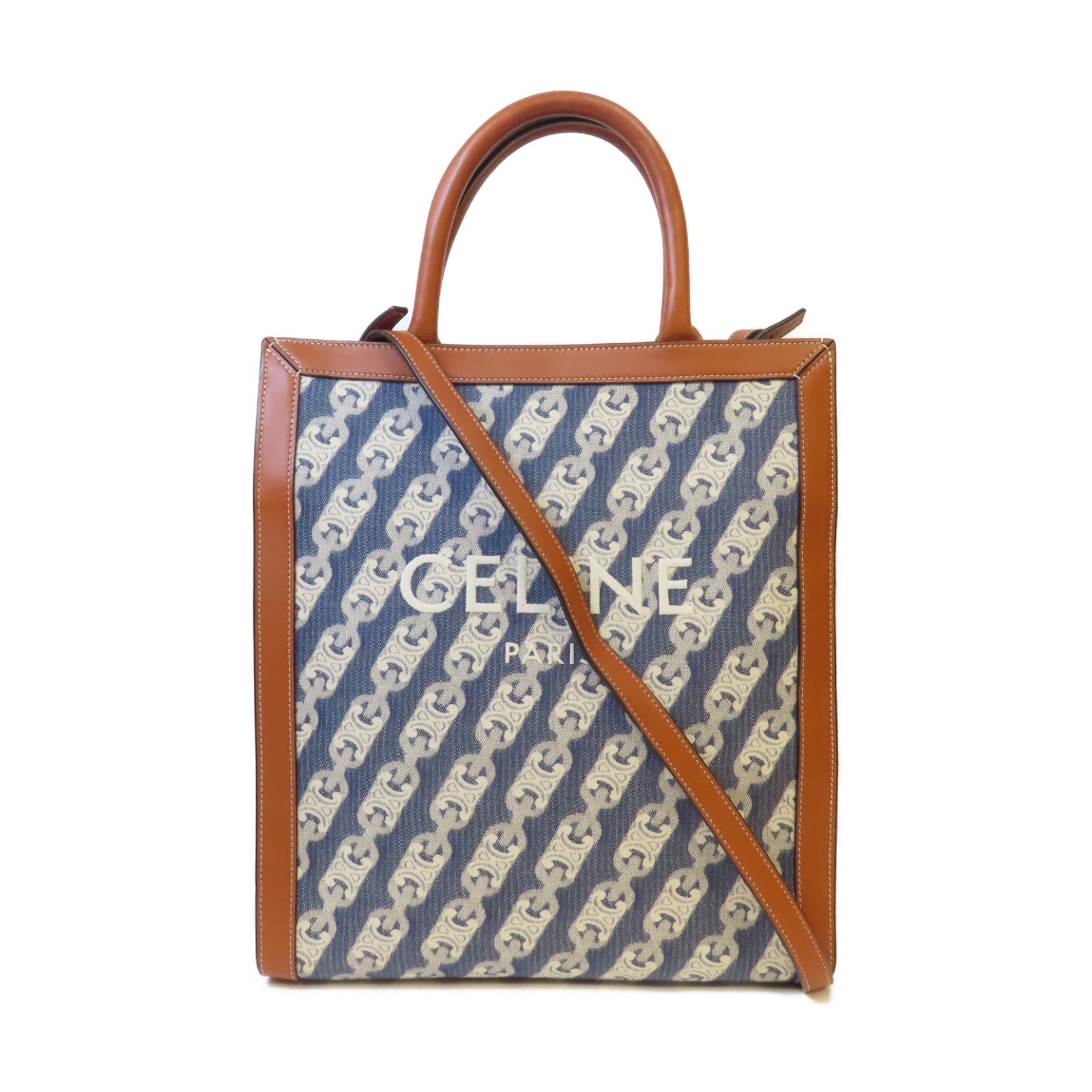 CELINE 帆布2 Way Tote Bag金扣手挽肩背兩用袋藍色/啡色
