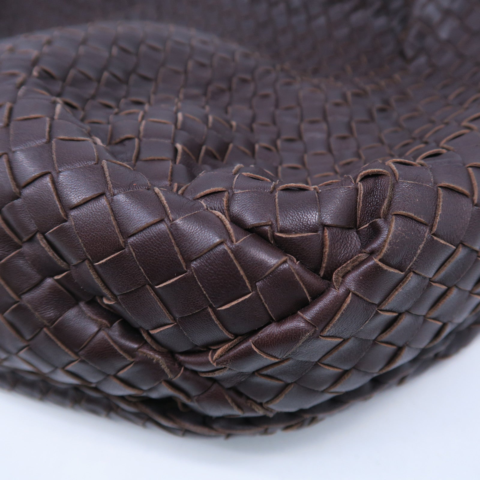 BOTTEGA VENETA 織紋皮革Hobo銀扣肩背袋啡色