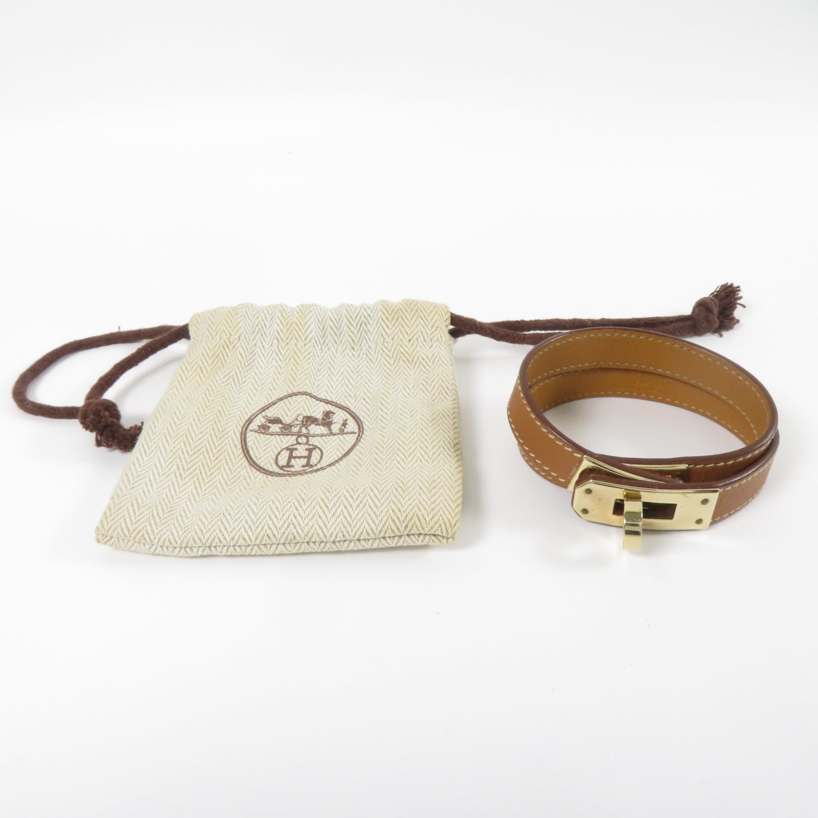 HERMES Epsom皮革Double Tour Bracelet金扣手鏈Gold經典駝色