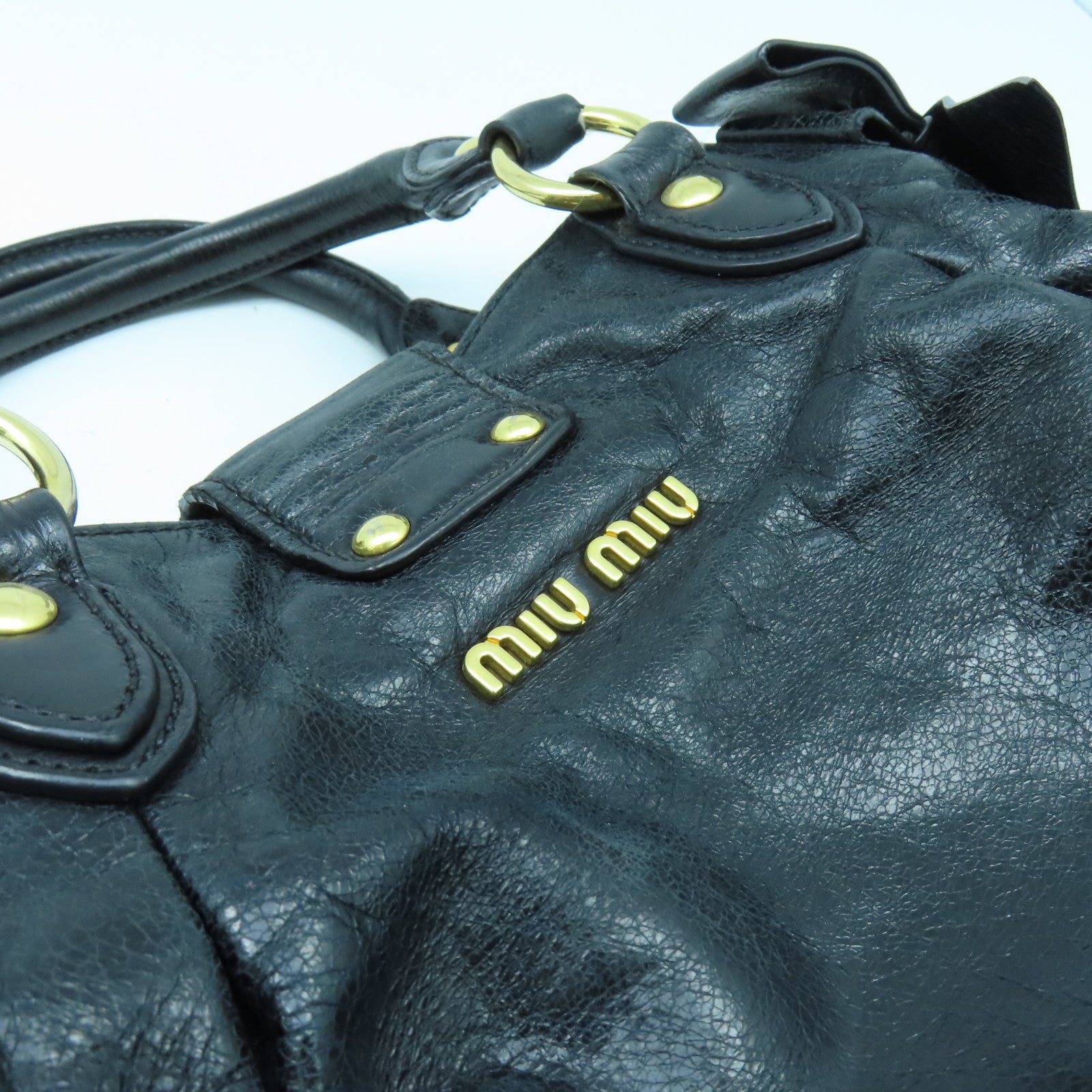 Miu Miu 牛皮皮革2way Shoulder Bag金扣手挽肩背兩用袋黑色