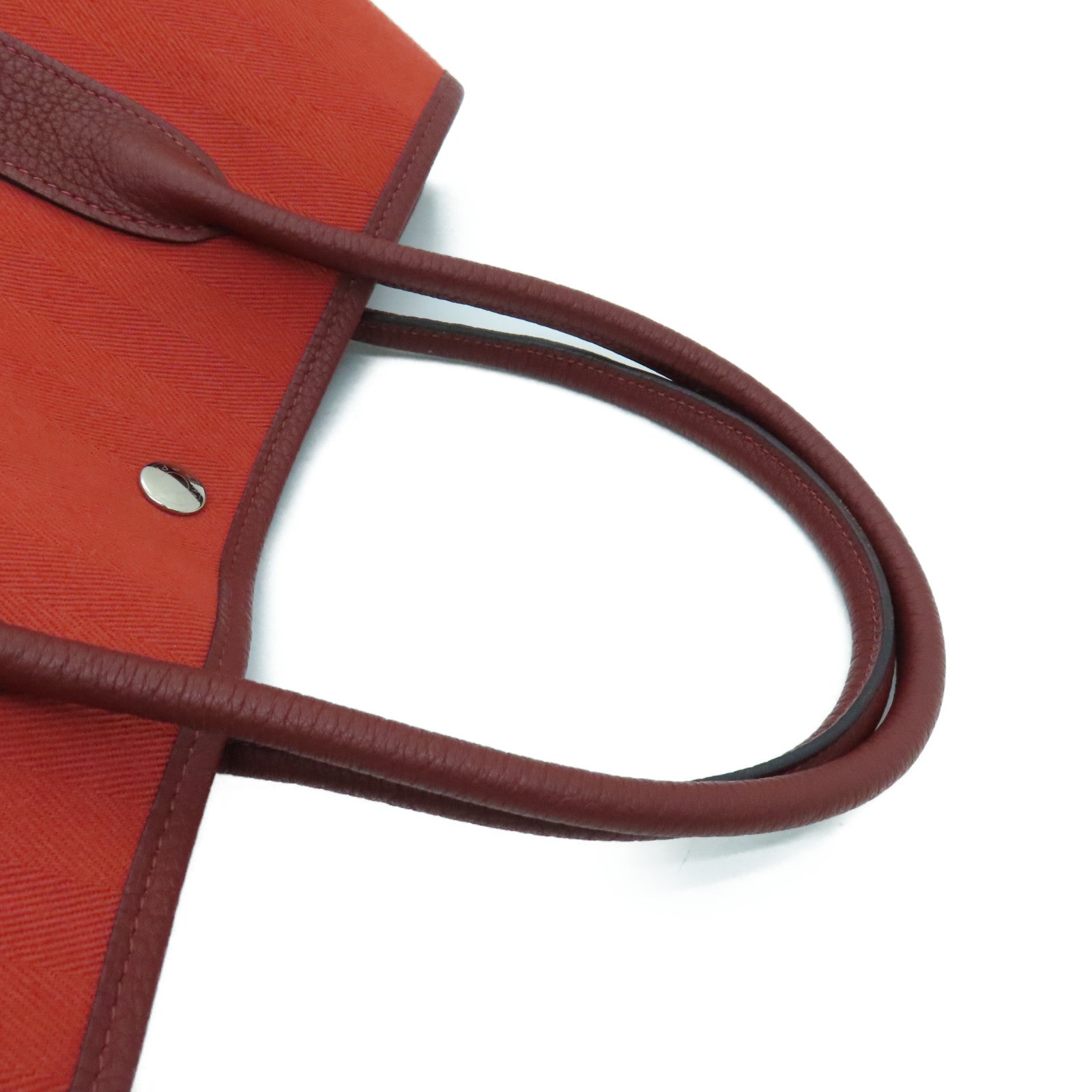 HERMES 帆布GardenPartyTPM銀扣手挽袋Rouge Tomate番茄紅
