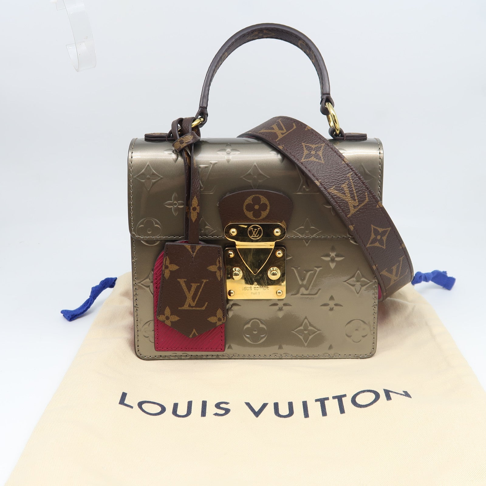 LOUIS VUITTON Monogram Vernis Spring Street金扣手挽肩背兩用袋香檳灰色