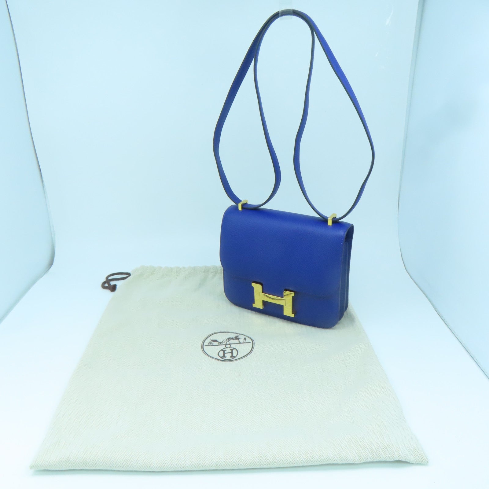 HERMES Epsom Leather Constance Mini Gold Buckle Shoulder Bag Blue