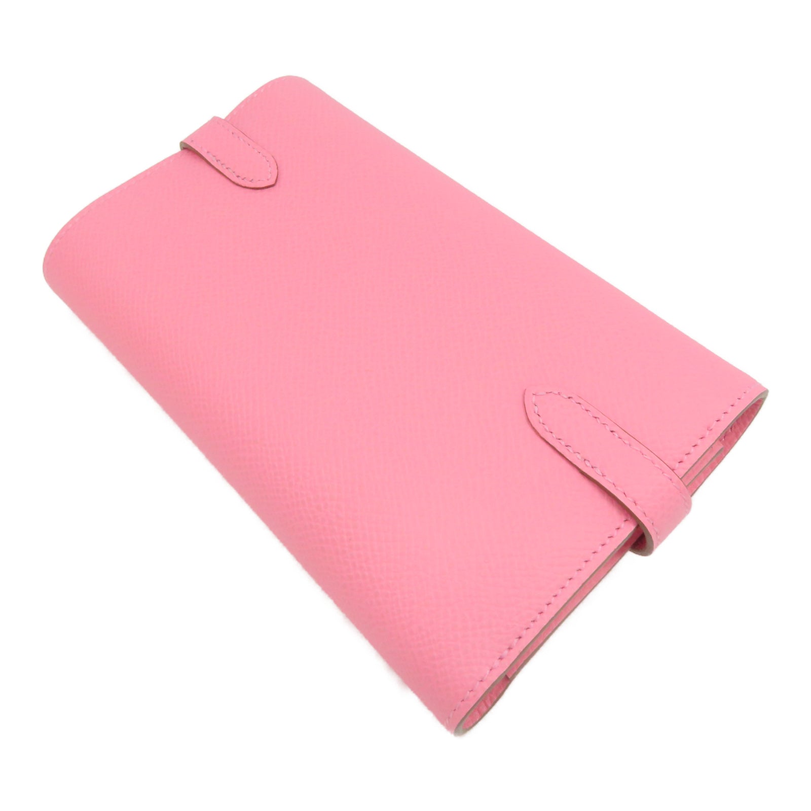 HERMES 【激减优惠】Veau Epsom皮革Kelly Short Wallet银扣钱包粉红色