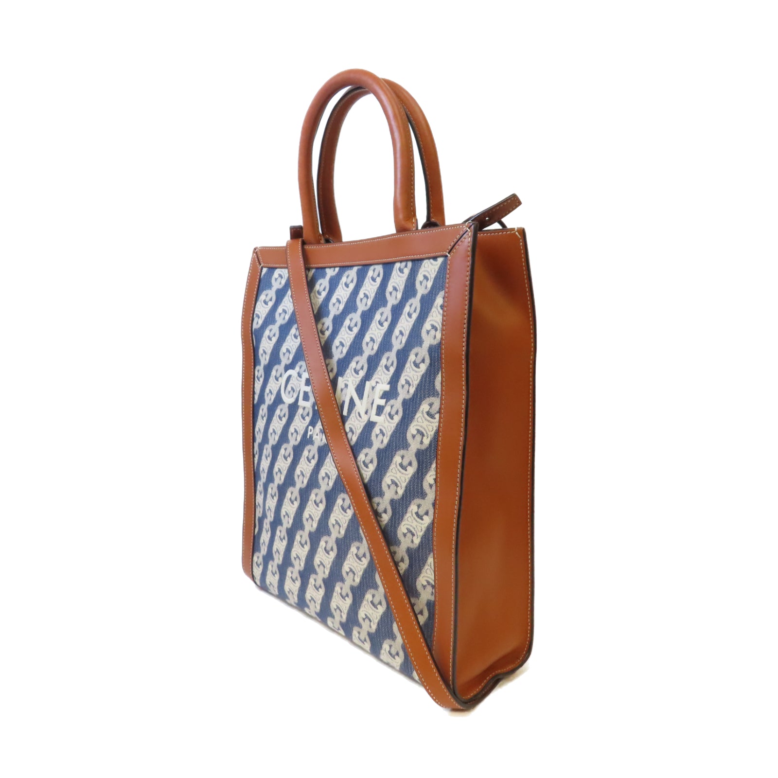CELINE 帆布2 Way Tote Bag金扣手挽肩背兩用袋藍色/啡色