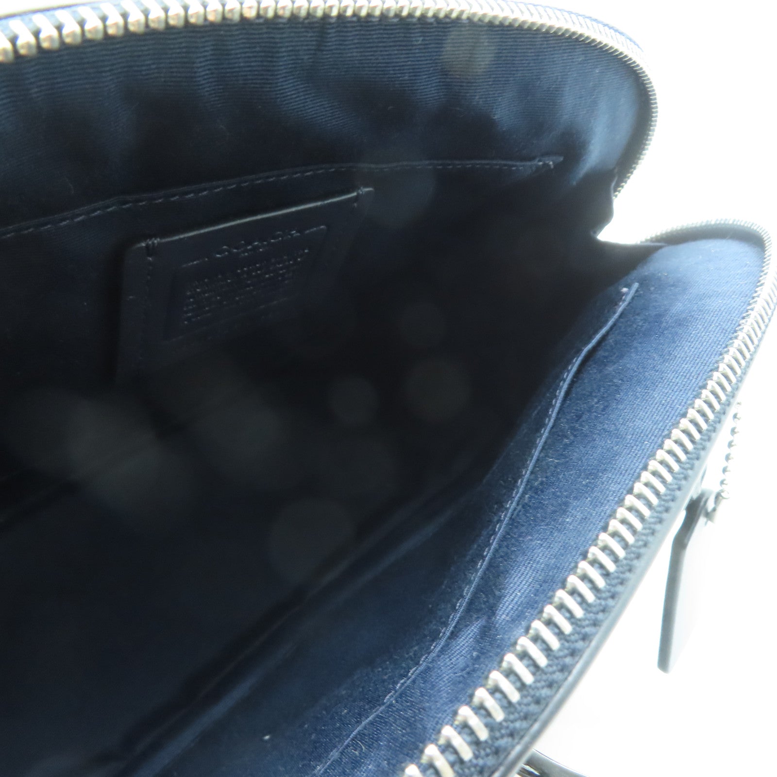 COACH 涂层帆布/牛皮皮革Shoulder Bag银扣手挽肩背两用袋深蓝色
