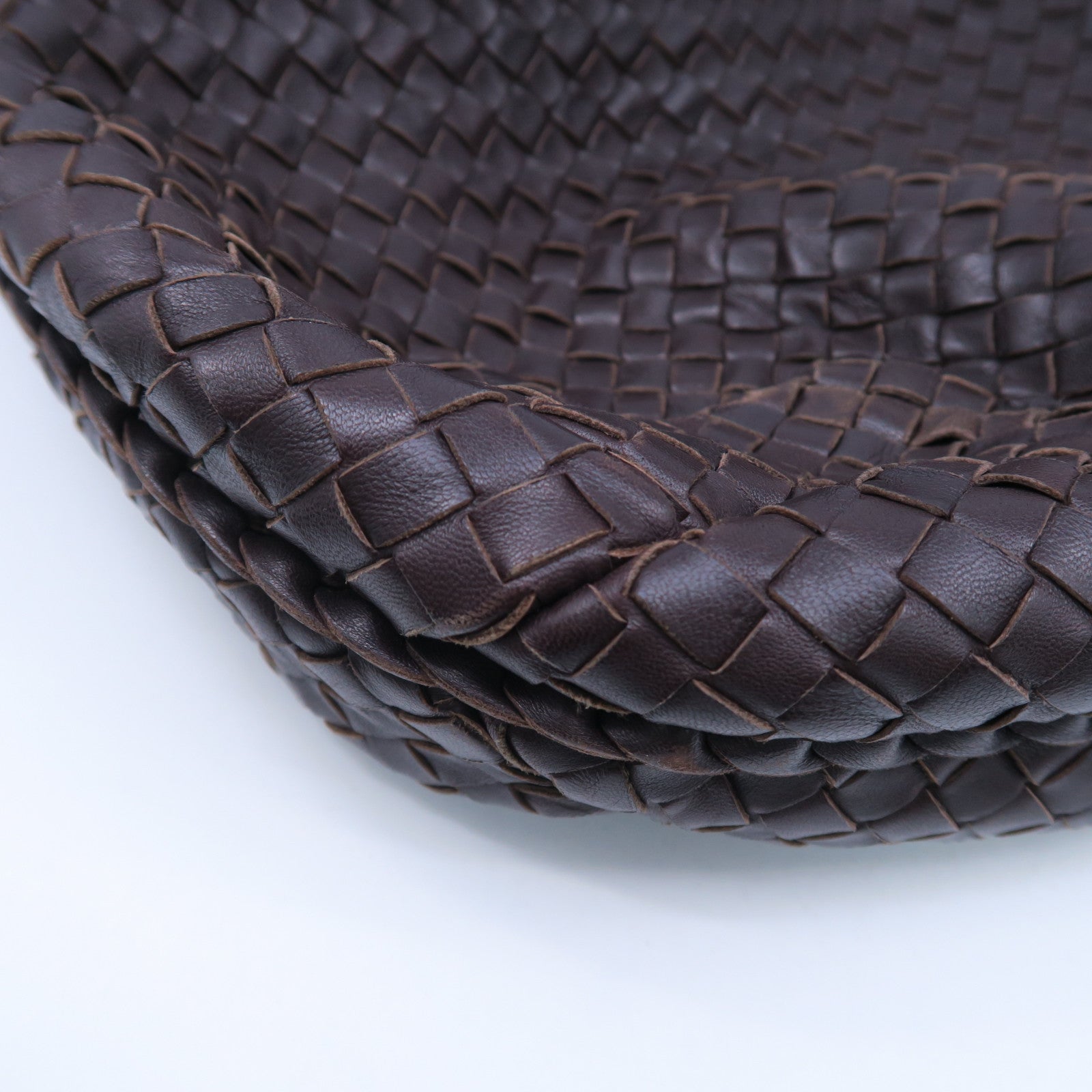 BOTTEGA VENETA 織紋皮革Hobo銀扣肩背袋啡色