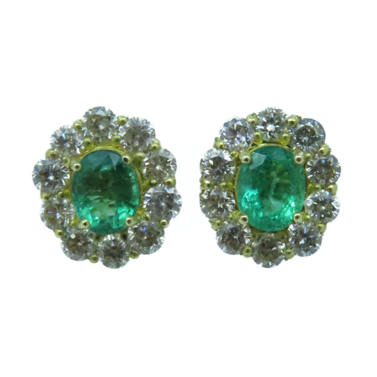 JEWELRY 18K黄金Emerald Earrings 0.75ct绿宝石/0.60ct钻石耳环绿色