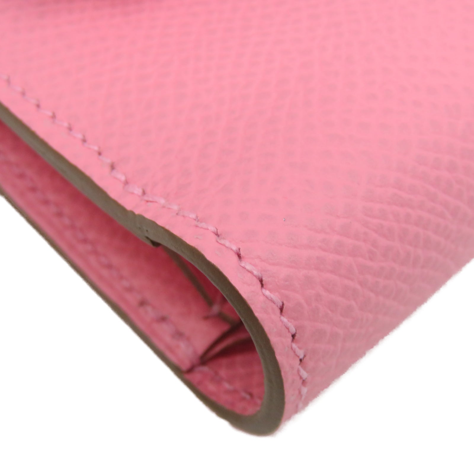 HERMES 【激减优惠】Veau Epsom皮革Kelly Short Wallet银扣钱包粉红色