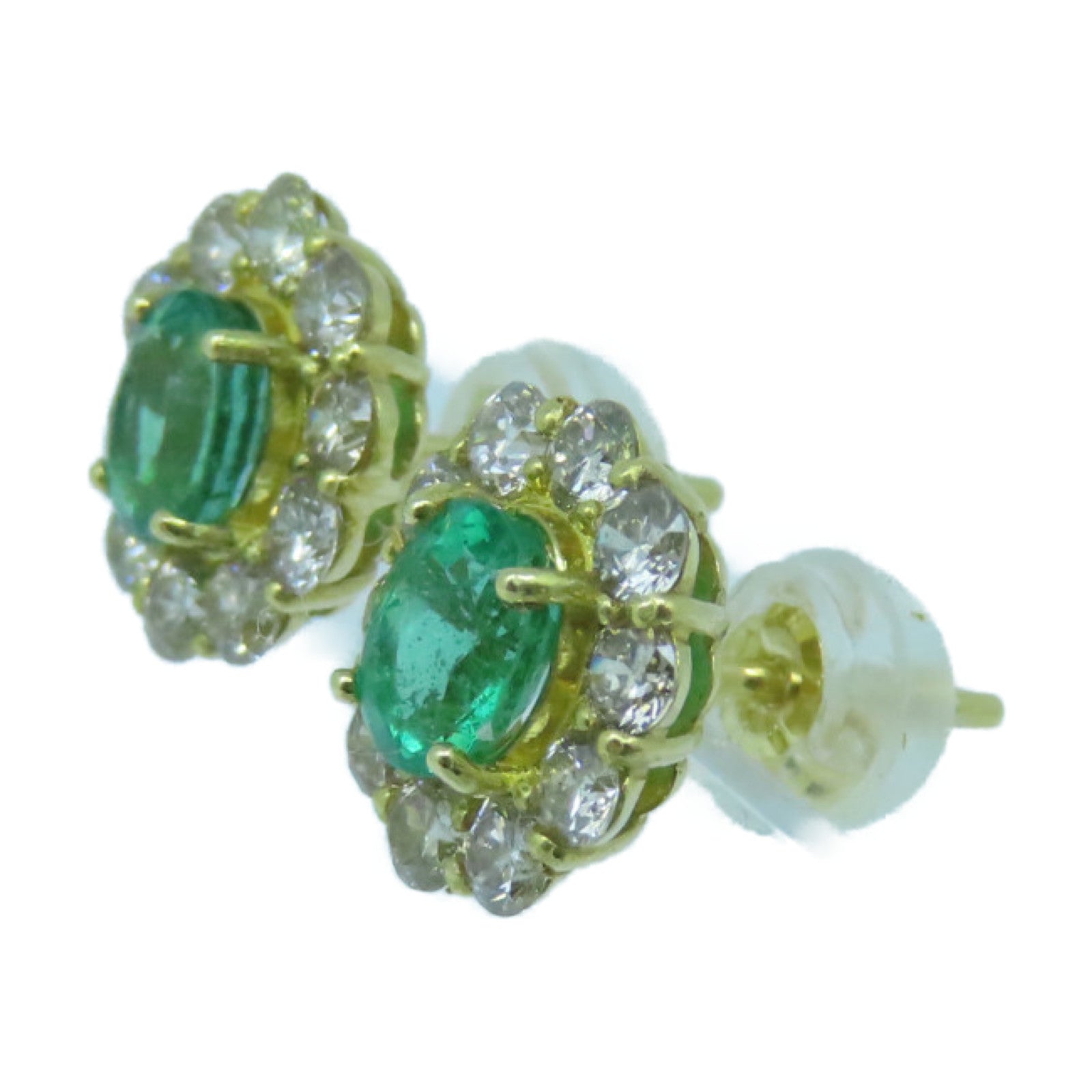 JEWELRY 18K黄金Emerald Earrings 0.75ct绿宝石/0.60ct钻石耳环绿色