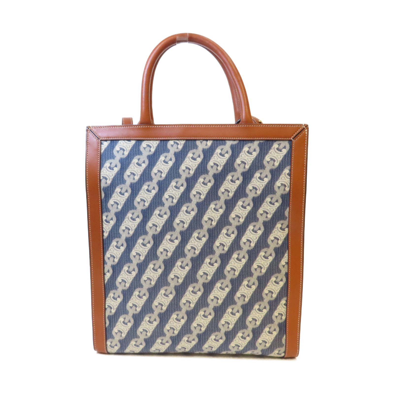 CELINE 帆布2 Way Tote Bag金扣手挽肩背兩用袋藍色/啡色