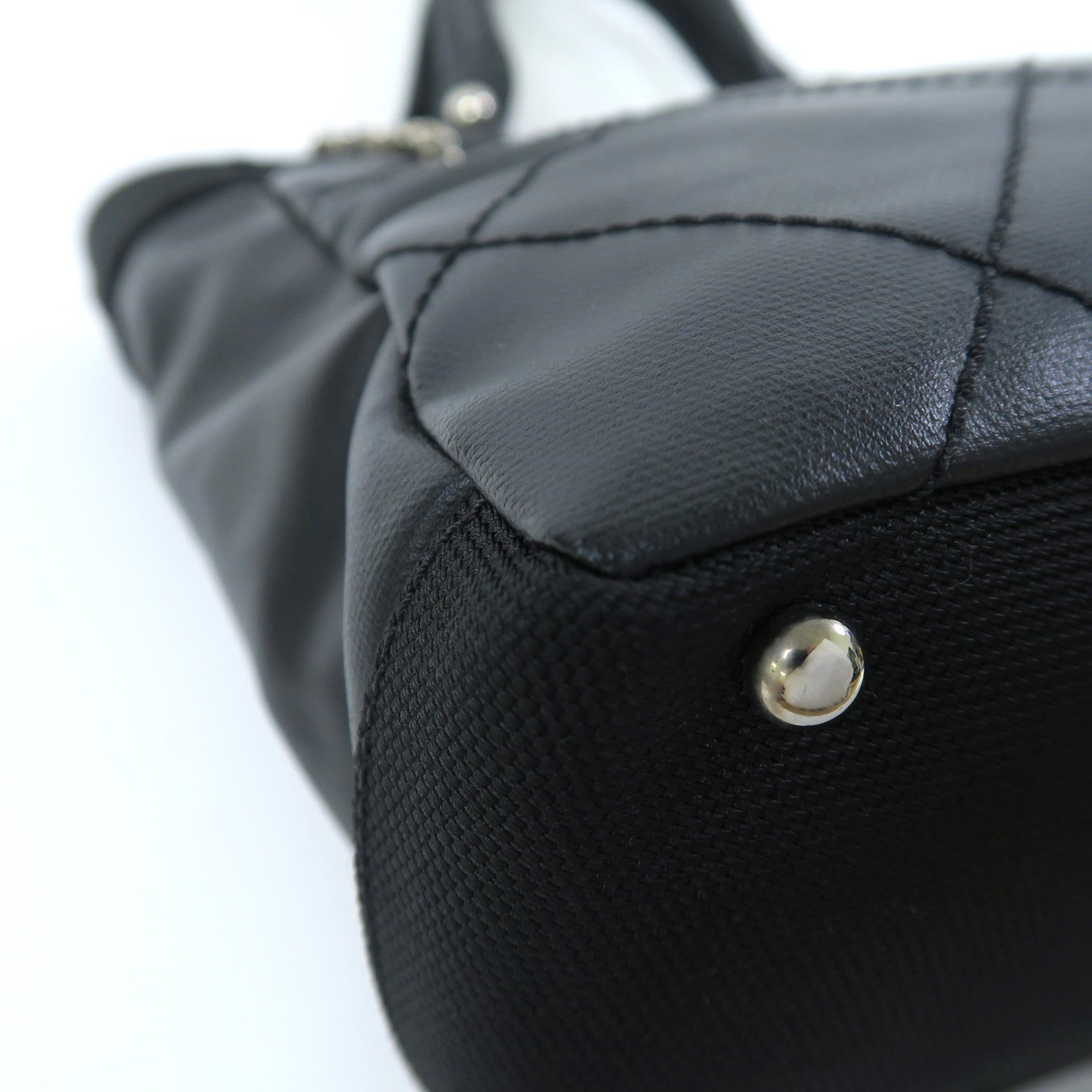 CHANEL 帆布Tote Bag銀扣手挽袋黑色