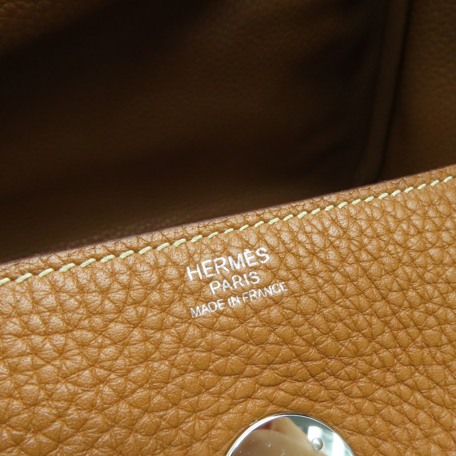 HERMES 【激减优惠】Clemence皮革Lindy 34银扣手挽肩背两用袋Gold啡色