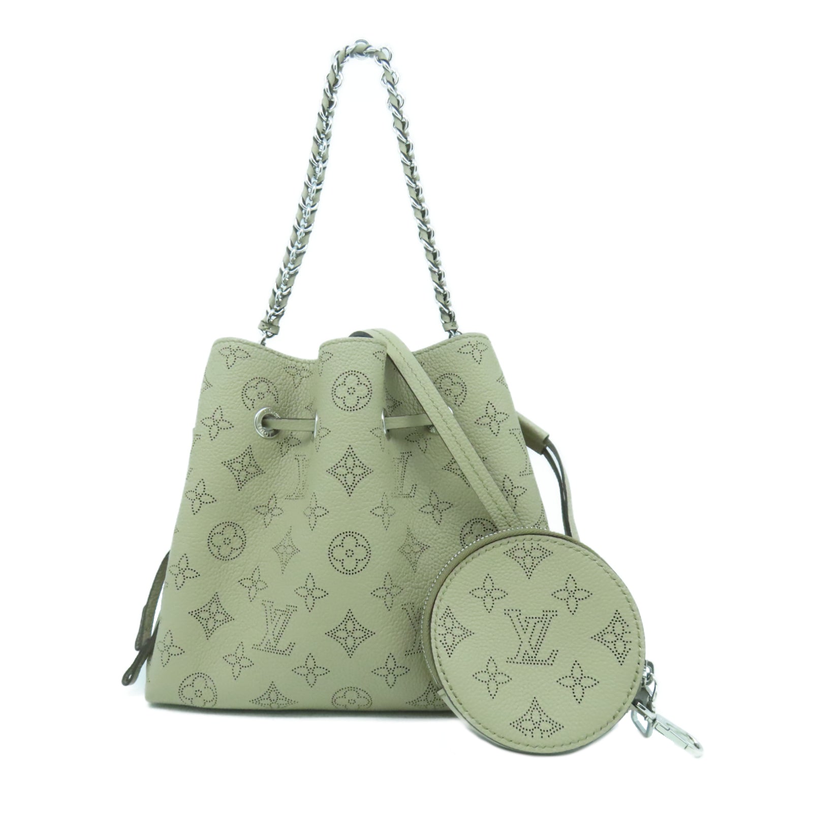 LOUIS VUITTON Monogram Mahina Bella銀扣手挽肩背兩用袋米色