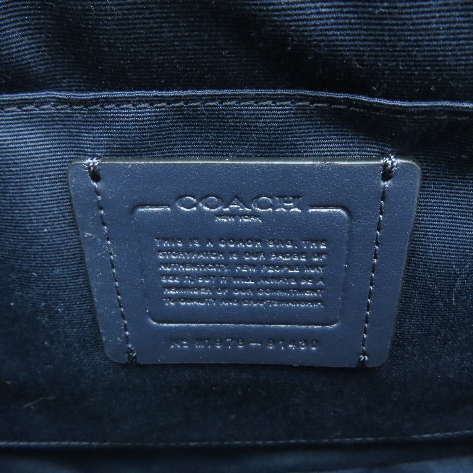 COACH 涂层帆布/牛皮皮革Shoulder Bag银扣手挽肩背两用袋深蓝色