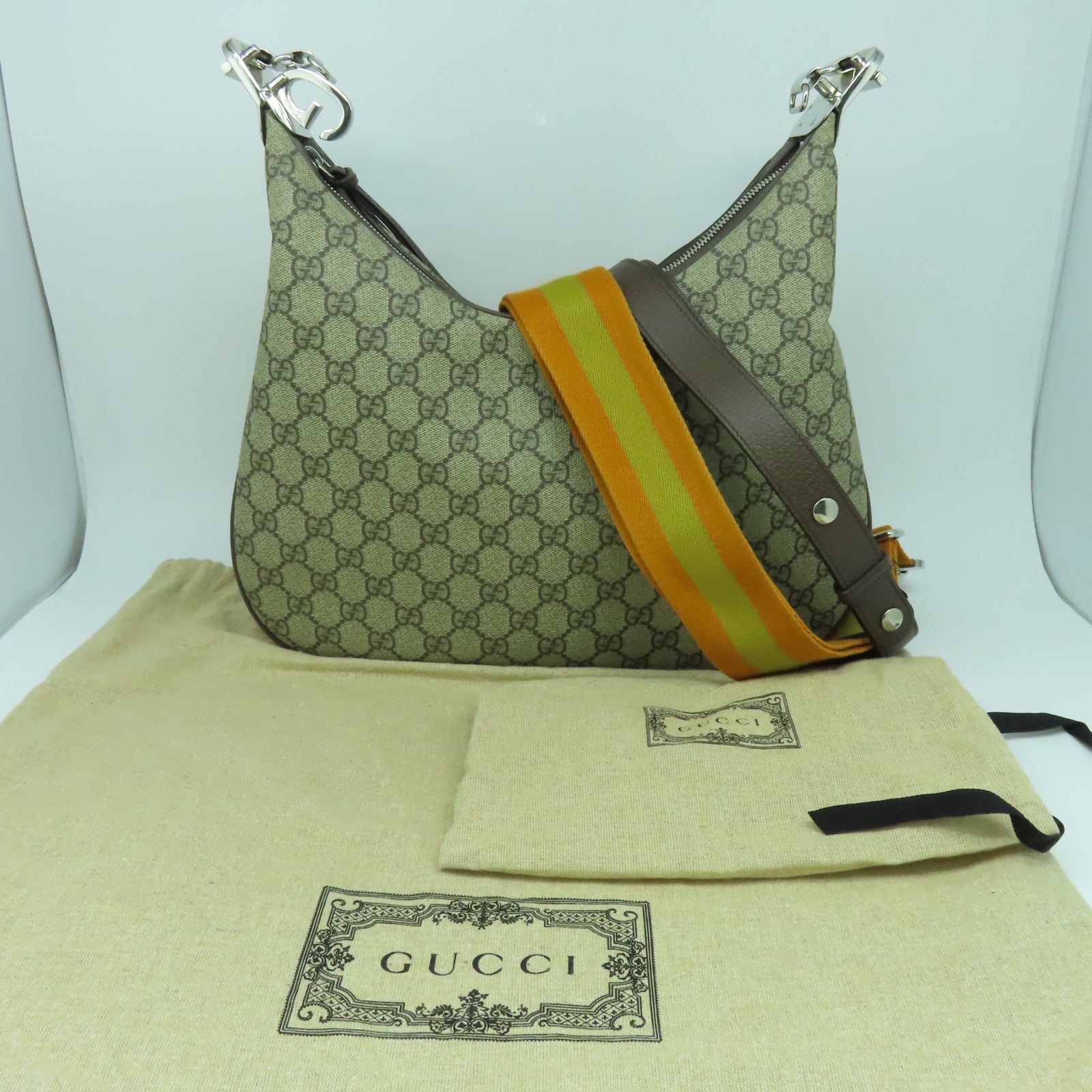 GUCCI 塗層帆布/皮革Attache銀扣肩背袋啡色