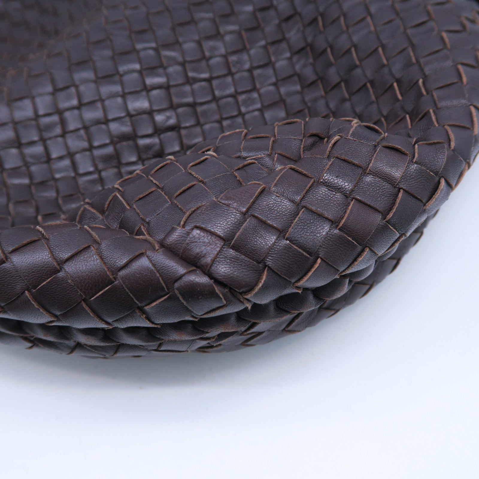 BOTTEGA VENETA 織紋皮革Hobo銀扣肩背袋啡色