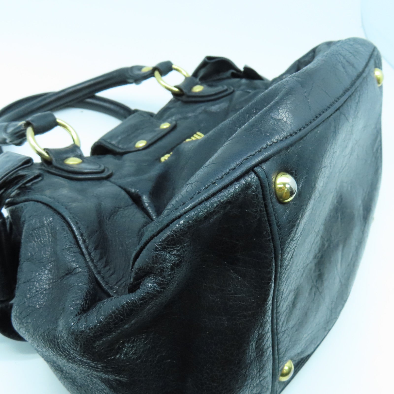 Miu Miu 牛皮皮革2way Shoulder Bag金扣手挽肩背兩用袋黑色