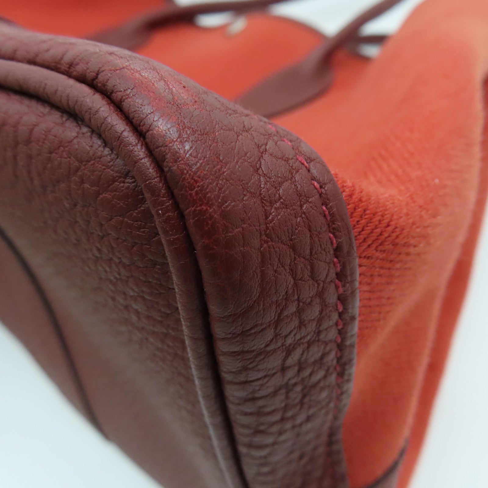 HERMES 帆布GardenPartyTPM銀扣手挽袋Rouge Tomate番茄紅