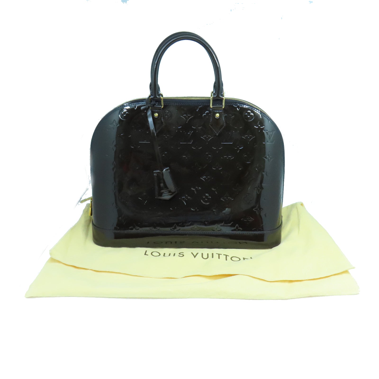 LOUIS VUITTON Mono-Vernis Alma MM金扣手挽袋深紅色