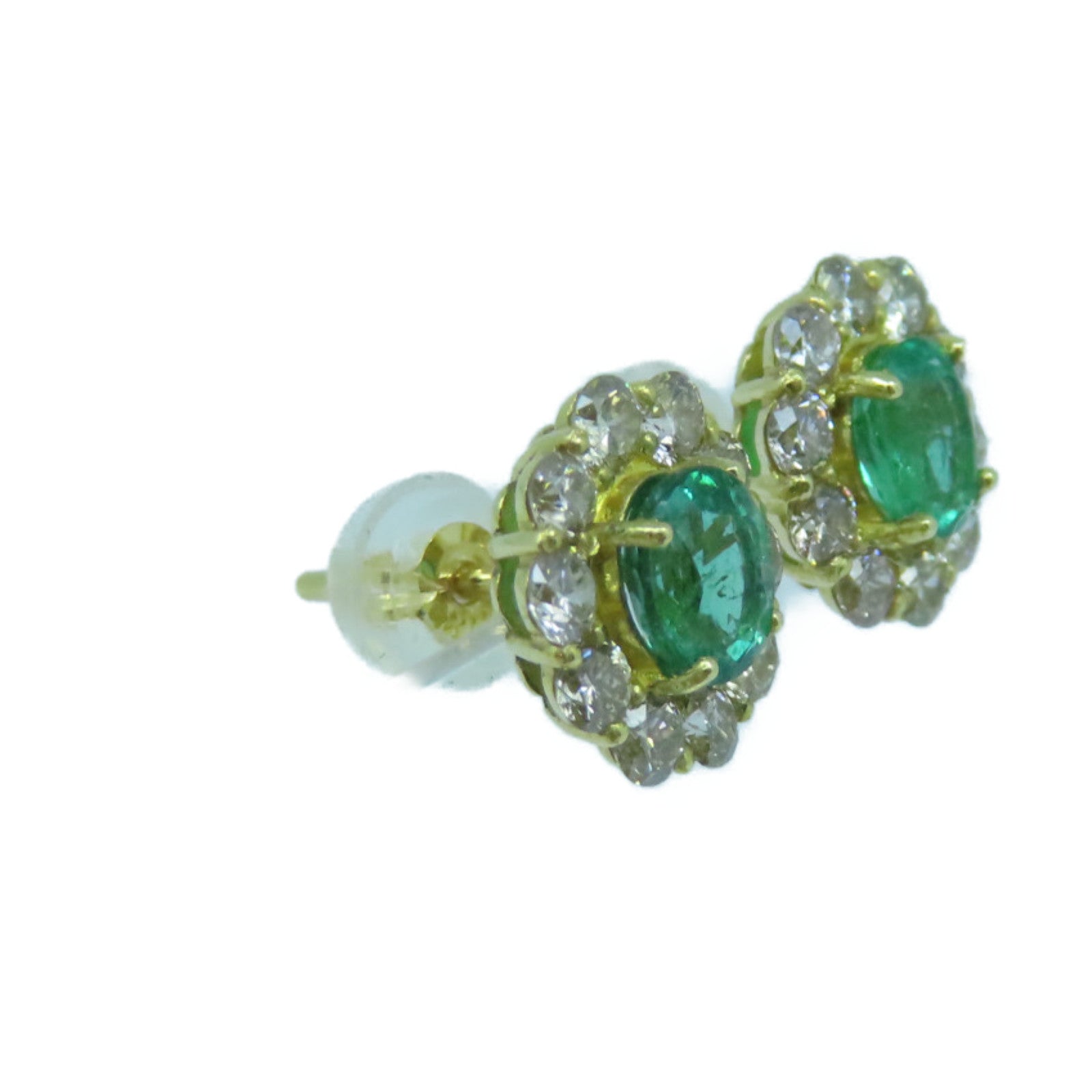 JEWELRY 18K黄金Emerald Earrings 0.75ct绿宝石/0.60ct钻石耳环绿色