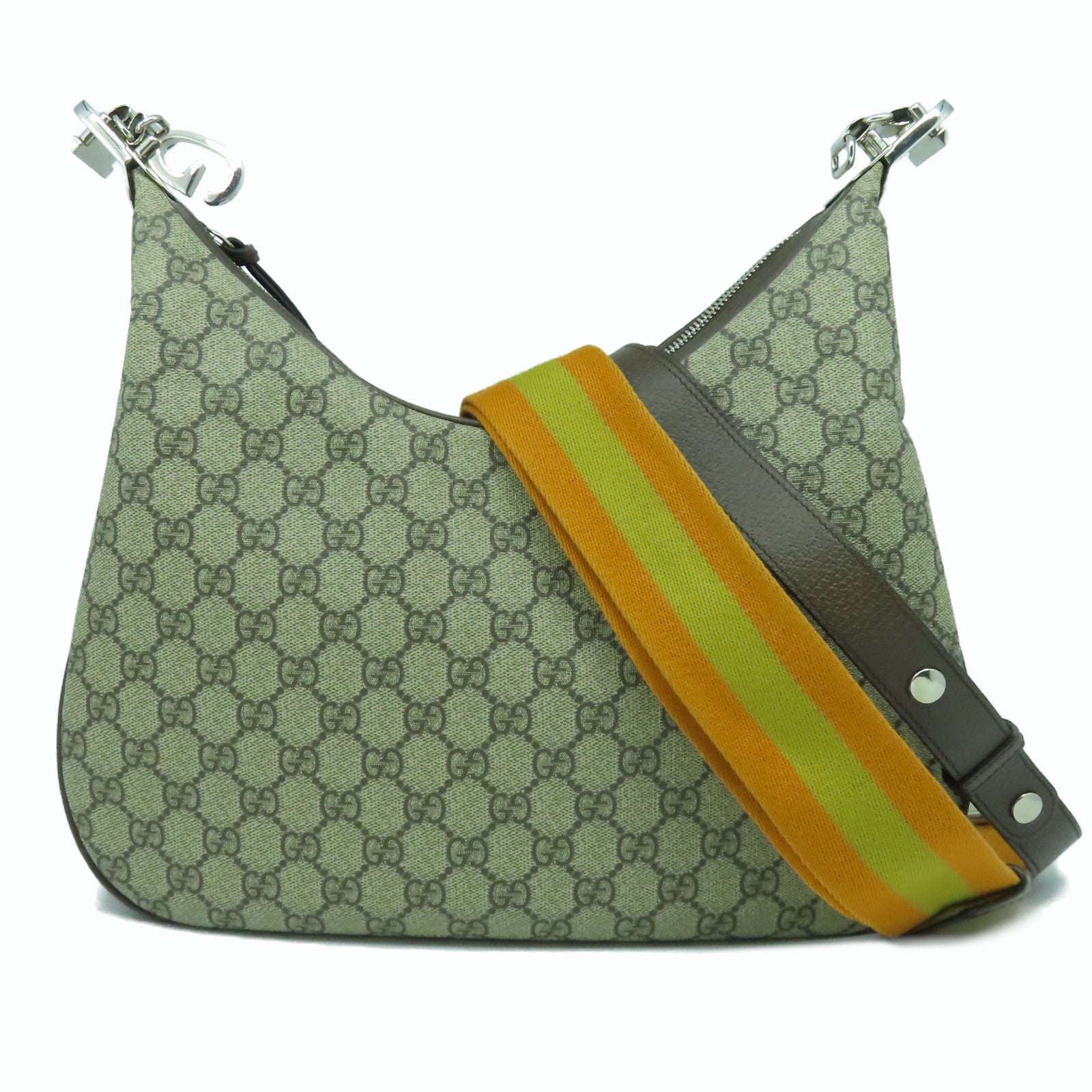 GUCCI 塗層帆布/皮革Attache銀扣肩背袋啡色