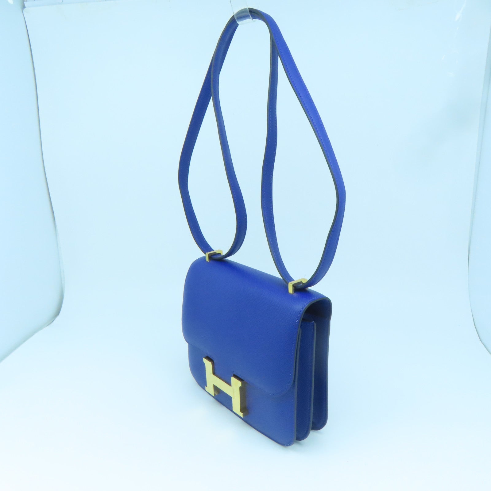 HERMES Epsom Leather Constance Mini Gold Buckle Shoulder Bag Blue